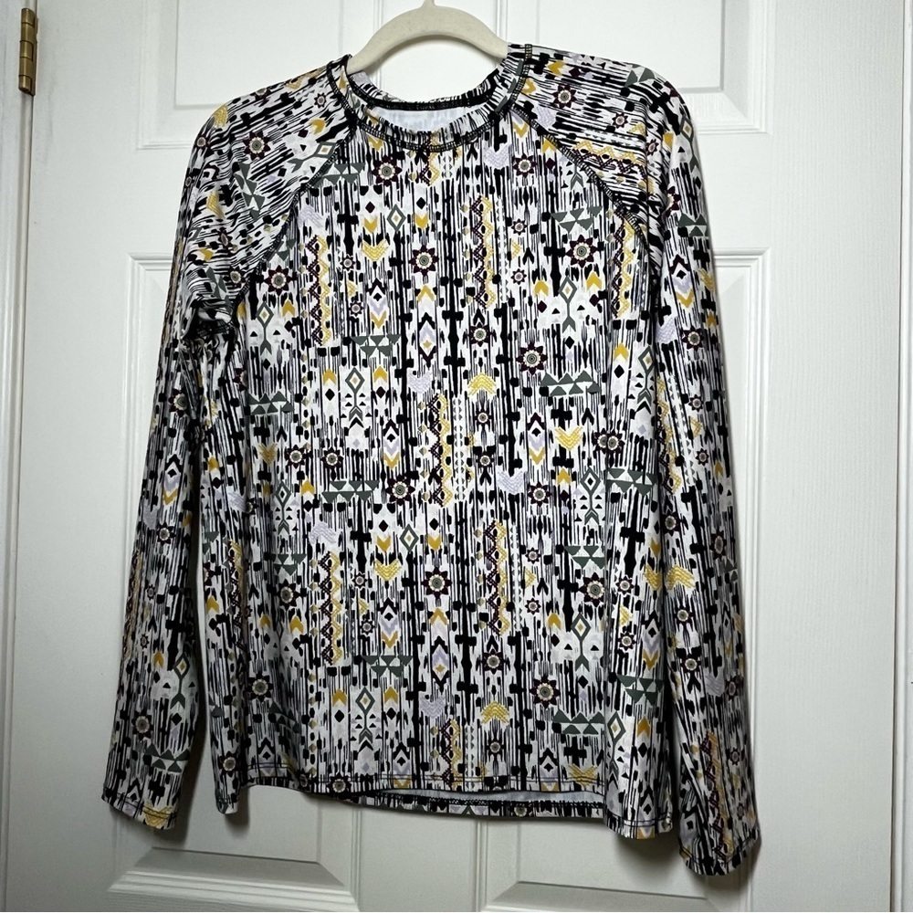 Title Nine Black and Yellow Geometric Rash guard Swim Shirt Size XL